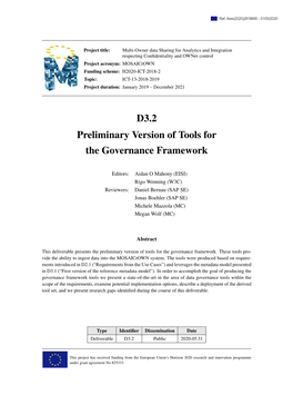 D3.2 Preliminary Version of Tools for the Governance Framework