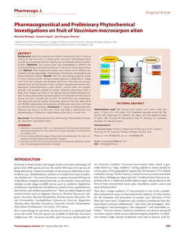 Pharmacognostical and Preliminary Phytochemical Investigations on Fruit of Vaccinium Macrocarpon Aiton Manisha Khaneja1, Sumeet Gupta*1 and Anupam Sharma2