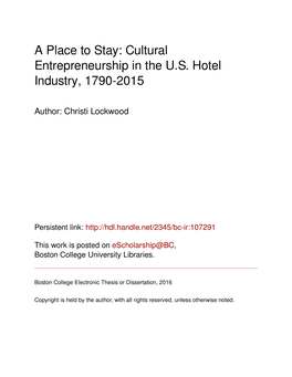 Cultural Entrepreneurship in the US Hotel Industry, 1790-2015