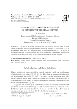 Generalized Nowhere Dense Sets in Cluster Topological Setting