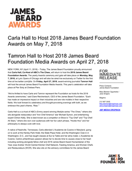 Carla Hall to Host 2018 James Beard Foundation Awards on May 7, 2018