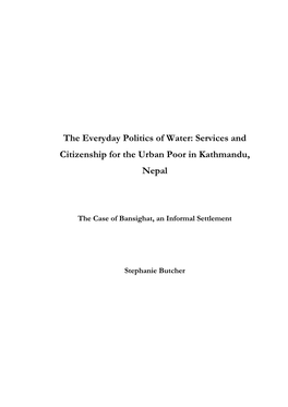 The Everyday Politics of Water: Services and Citizenship for the Urban Poor in Kathmandu, Nepal