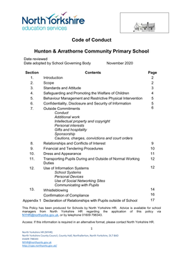 Code of Conduct Hunton & Arrathorne Community Primary School