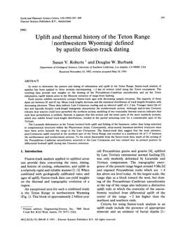 Uplift and Thermal History of the Teton Range (Northwestern Wyoming) Defined by Apatite Fission-Track Dating