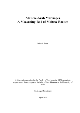 Maltese-Arab Marriages a Measuring-Rod of Maltese Racism