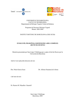 UNIVERSITAT DE BARCELONA FACULTAT DE BIOLOGIA Departament De Biologia Vegetal, Unitat De Botànica Programa De Doctorat: Biologi