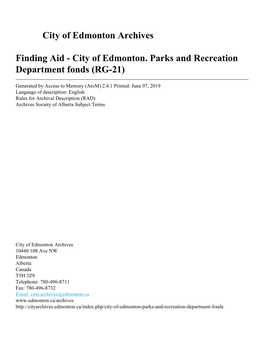 City of Edmonton. Parks and Recreation Department Fonds (RG-21)