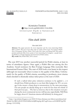 Film Shelf 2019 285 Doi: 10.31261/PS P.2020.25.21 POSTSCRIPTUM POLONISTYCZNE, 2020 • 1 (25) ISSN 2353-9844