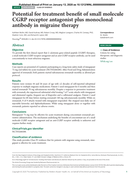 Potential for Treatment Benefit of Small Molecule CGRP Receptor