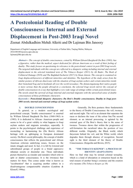 Internal and External Displacement in Post-2003 Iraqi Novel Zeenat Abdulkadhim Mehdi Alkriti and Dr Lajiman Bin Janoory