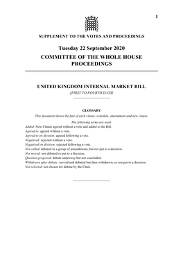 Tuesday 22 September 2020 COMMITTEE of the WHOLE HOUSE PROCEEDINGS