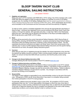 General Sailing Instructions (GSI) and Sailing Instructions Contained in Each Individual Notice of Race