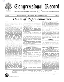 Congressional Record United States Th of America PROCEEDINGS and DEBATES of the 107 CONGRESS, SECOND SESSION