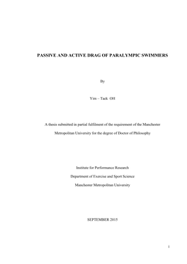 Passive and Active Drag of Paralympic Swimmers