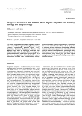 Seagrass Research in the Eastern Africa Region: Emphasis on Diversity, Ecology and Ecophysiology