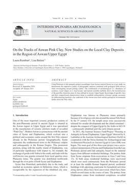 On the Tracks of Aswan Pink Clay. New Studies on the Local Clay Deposits in the Region of Aswan/Upper Egypt