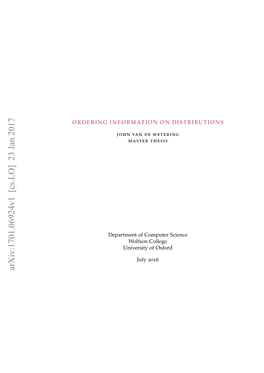 Ordering Information on Distributions © July 2016 Supervisor: Prof