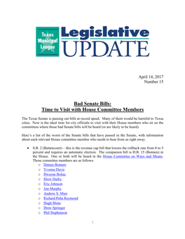 Bad Senate Bills: Time to Visit with House Committee Members