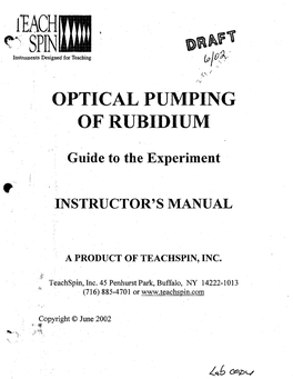 Optical Pumping of Rubidium