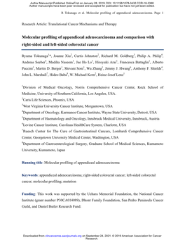 Molecular Profiling of Appendiceal Adenocarcinoma and Comparison with Right-Sided and Left-Sided Colorectal Cancer