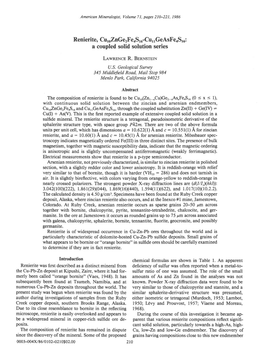 Renierite, Curozngerfeosru-Currgeasfeosr6: a Coupledsolid Solution Series