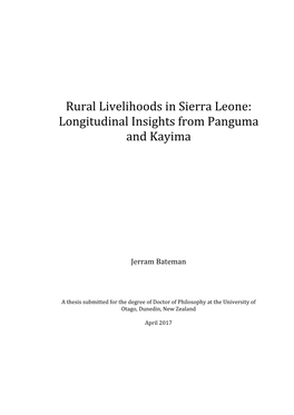 Rural Livelihoods in Sierra Leone: Longitudinal Insights from Panguma and Kayima