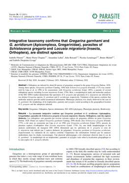 Integrative Taxonomy Confirms That Gregarina Garnhami and G