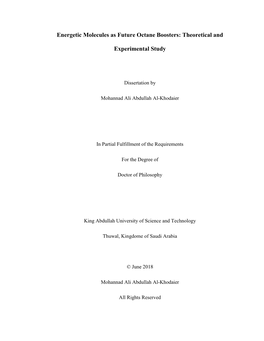 Energetic Molecules As Future Octane Boosters: Theoretical And