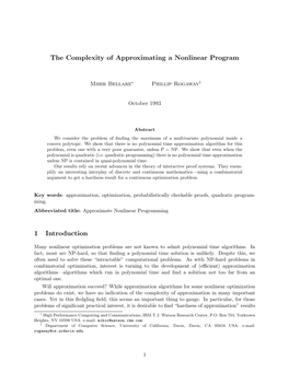 The Complexity of Approximating a Nonlinear Program 1 Introduction