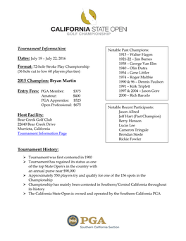 Tournament Information