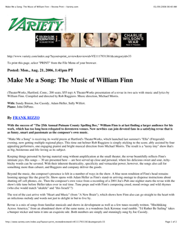 Make Me a Song: the Music of William Finn - Review Print - Variety.Com 01/09/2008 08:40 AM