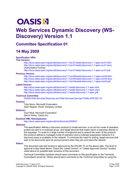 WS-Discovery - Transport Addresses Referred to As EPR Wd-05 1/13/2009 Vipul Modi Applied the Resolution of Following Issues to the Document