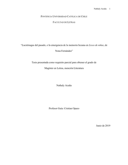 “Luciérnagas Del Pasado, O La Emergencia De La Memoria Liceana En Liceo De Niñas, De