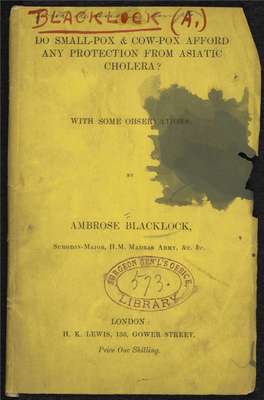 Do Small-Pox and Cow-Pox Afford Any Protection from Asiatic Cholera 1
