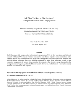 An Empirical Assessment of the Lobbying Process Marianne Bertrand