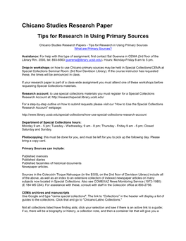 Chicano Studies Research Paper Tips for Research in Using Primary Sources