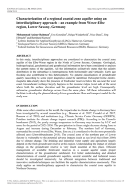 Characterization of a Regional Coastal Zone Aquifer Using an Interdisciplinary Approach – an Example from Weser-Elbe Region, Lower Saxony, Germany