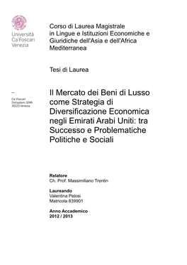 Il Mercato Dei Beni Di Lusso Come Strategia Di Diversificazione Economica Negli Emirati Arabi Uniti: Tra Successo E Problematiche Politiche E Sociali