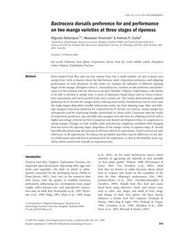 Bactrocera Dorsalis Preference for and Performance on Two Mango Varieties at Three Stages of Ripeness