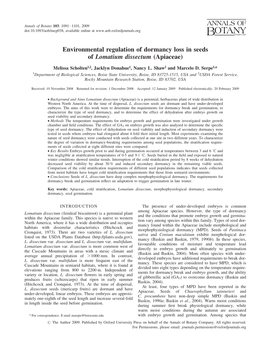 Environmental Regulation of Dormancy Loss in Seeds of Lomatium Dissectum (Apiaceae)