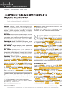 Treatment of Coagulopathy Related to Hepatic Insufficiency