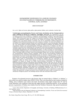 Geomorphic Responses to Landuse Changes on Steep Slopes in Timberline Environment; Central Alps, Austria1