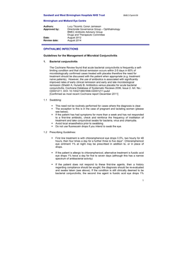 SWBH Microbial Conjunctivitis; Ophthalmic Infections August 2012