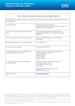 Citibank Europe Plc, UK Branch Depositor Information Sheet