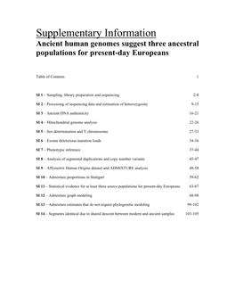 Supplementary Information Ancient Human Genomes Suggest Three Ancestral Populations for Present-Day Europeans