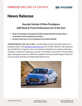 EMBARGOED UNTIL NOV. 4 @ 7:05 AM PT Hyundai Veloster N Wins