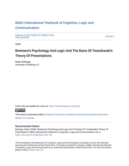 Brentano's Psychology and Logic and the Basis of Twardowski's Theory