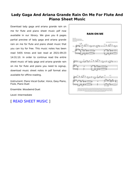 Lady Gaga and Ariana Grande Rain on Me for Flute and Piano Sheet Music