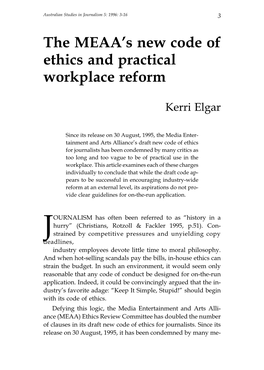 The MEAA's New Code of Ethics and Practical Workplace Reform