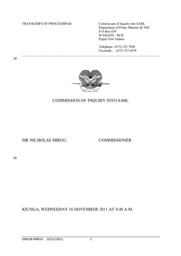 Commission of Inquiry Into Sabl Mr Nicholas Mirou